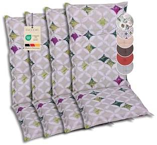 GO-DE Textil Bequeme und attraktive Polsterauflagen für Hochlehner-Gartenstühle (4er-Set, Colibri grün, Hochlehner)