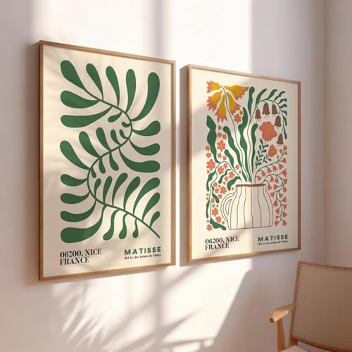 2er Poster Set,Abstraktes Matisse Blumenmarkt Leinwanddruck,Mid Century Modern Blumenposter, Ästhetische Kunst Bilder für Wohnzimmer,Schlafzimmer,Heimdekoration,Ohne Rahmen (50x70cm)