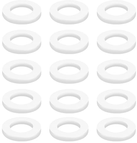 Qrity 20 Piezas Arandelas Planas PTFE, Diámetro Interior 8mm Diámetro Exterior 15mm Junta Tórica De Sellado para Grifo Tubería Agua Manguera, Blanca