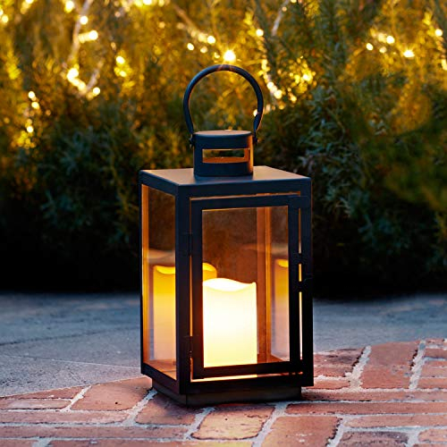 Lanterna in Metallo Zincato Nero per Interni ed Esterni con Candela LED a Pile di Lights4fun