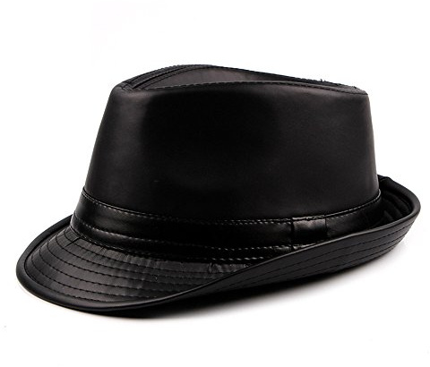 Cuir PU Chapeau Fédora Hommes Garçons Hiver Chapeau Trilby Choix Des Monsieurs, Noir