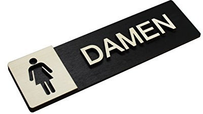 Manschin-Laserdesign WC Schild Echtholz Holz Edel Piktogramme Toilette Toilettenschilder Türschild Damen Herren (WC Damen)
