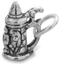 Collier avec pendentif en forme de chope de bière en argent sterling 925 oxydé, mesure 10 mm x 11 mm, bijoux cadeaux pour femme