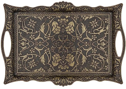 Alisveristime Ottoman Türkisches Zamak Serviertablett mit traditionellen Motiven, ideal für Kaffee und Tee - Tablett für sechs Personen (36,8 x 25,0 cm) (Antikgrün)