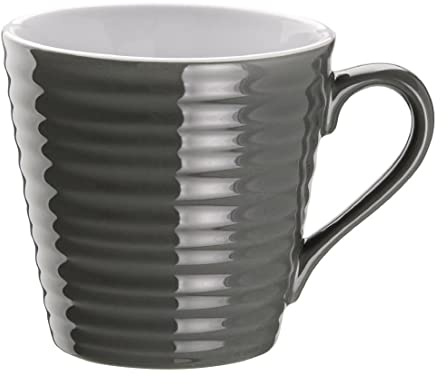Olympia Cafe Aroma Mugs Stoneware Charcoal 340ml, Pack of 6, Grey | Bright white interior highlights coffee colours, with a textured rippled finish built to pair with CR966 wooden boards.