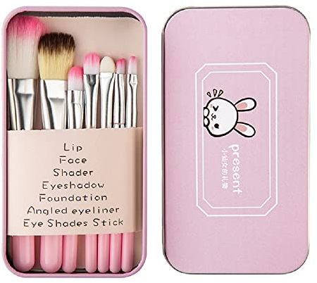 ZHIYE Children Makeup Brushes, 7Pcs Makeup Brush Set Foundation Eyebrow Eyeliner Brush Cosmetic Concealer Brushes for Kids Girls, Women trave - Pink with case