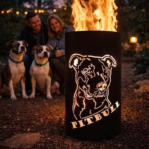 TiKo-Design® Feuertonne - Lagerfeuertonne - Feuerkorb mit Pitbull Motiv – Verleihen Sie Ihrem Garten EIN besonderes Ambiente für unvergessliche Abende mit ihren Freunden