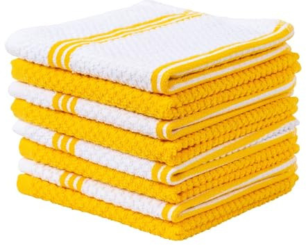 Living Fashions 8 Pack Dish Cloths for Washing Dishes - 100% Cotton Absorbent Dish Towels Size 12 x 12 - Perfect Rags for Washing Dishes - Kitchen Rags and Washcloths for Dishes (Yellow)
