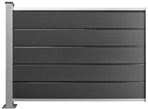 HORI WPC Sichtschutz-Zaun Design Komplettset Stecksystem Robuster Windschutz Modernes Lamellenzaun; Ideal für Garten & Terrasse - Anbauelement Halbhoch - zum Einbetonieren - Anthrazit