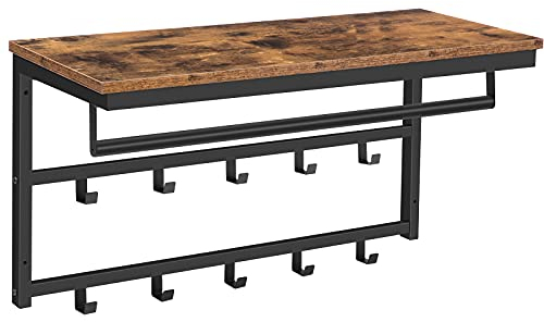 HOOBRO Wandgarderobe mit Ablage, Wandregal mit 10 Haken und Stangen, Wandmontiertes Hängeregal, 80 x 30 x 42 cm, für Flur, Wohnzimmer, Schlafzimmer, Badezimmer, Industriestil EBF12YM01