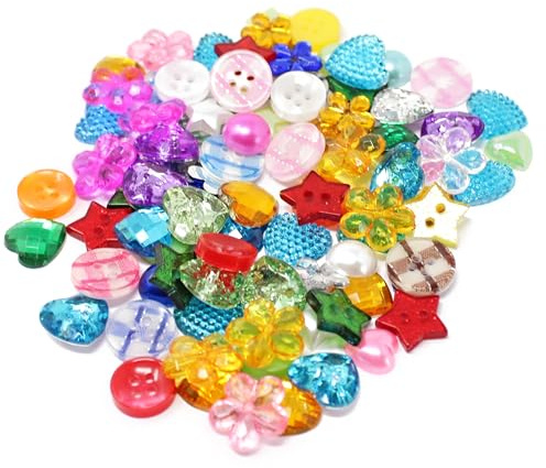 Mehrfarbige 100er Mix Acryl & Harz Knöpfe & Flatbacks für Kartengestaltung Verzierungen