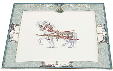 Hervit Piatto Quadro Porcellana New Bone 30X30CM Bianco Soggetto LIPIZZANI,Scatola Regalo.