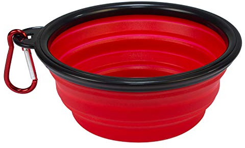 ARQUIVET Comedero y Bebedero Plegable de Paseo para Perros y Gatos - Portátil de Silicona - 13 x 5cm - Color Rojo - para Viaje