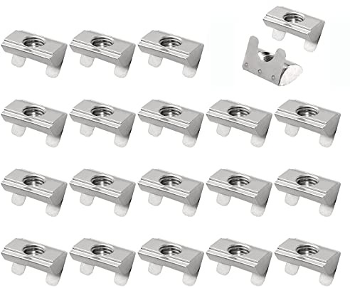 JiGiU Nutenstein mit Feder 20 Stück Nutmuttern Set für 3030 Aluprofil Nut 8 einschwenkbar Nutensteine mit Steg für Eu-Standard Aluminium Extrusion Profil (M8 Innengewinde)