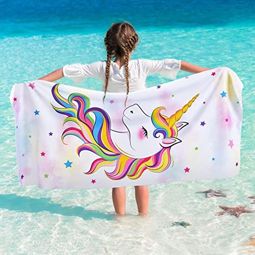 WERNNSAI Strandtuch für Kinder, 76 X 150 cm Einhorn Handtücher für Mädchen, Kinder Schnell Trocknend Badetuch,Ultra Saugfähig Superweich Stranddecke Pool Reisen Schwimmen Sandfrei Strandtuch