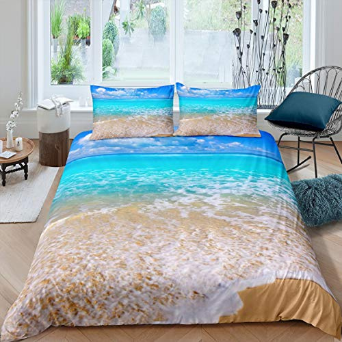 Homemissing Copripiumino da Spiaggia Ocean Set Biancheria da Letto per Bambini Ragazzi Ragazze Copripiumino Mare Copriletto Hawaiano da Spiaggia 3 Pezzi Misura Matrimoniale