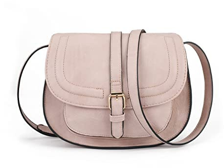 AFKOMST Damen Handtasche, Vintage-Satteltasche, veganes Leder, Rose, 23,5 x 9,5 x 18 cm