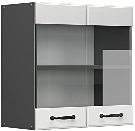 Vicco Küchenglasschrank R-Line, Weiß Landhaus, 60 cm | MDF-Front · 1 Einlegeboden · Tiefe – 31 cm · Metallgriffe · ✓ Alles im Blick
