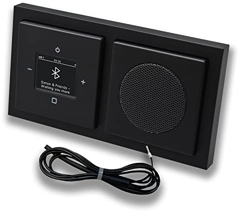 Busch Jäger DAB+ Unterputz Bluetooth Radio 8217U-101 SCHWARZ MATT Komplett-Set + Lautsprecher + 0,9 m EBROM Wurfantenne zur Empfangsoptimierung - 8217 U -101 BT Radio
