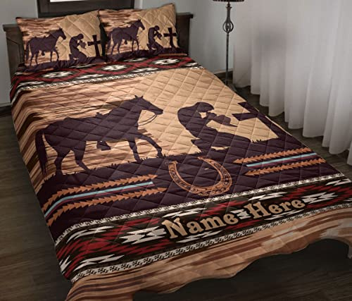 OhaPrints Custom Horse Lover Pray Gift for Western Cowboy Cowgirl Personalized Name Quilt Blanket & Pillowcases, Bedding Set & Pillow Cover, King Queen Double Twin Throw Full Size Bedspread Bed
