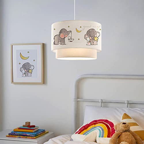 lux.pro Hänglampa Lurgan, pendellampa av plast och tyg, taklampa för vardagsrum, får rum, 1 x E27, utan glödlampa, elefantmotiv