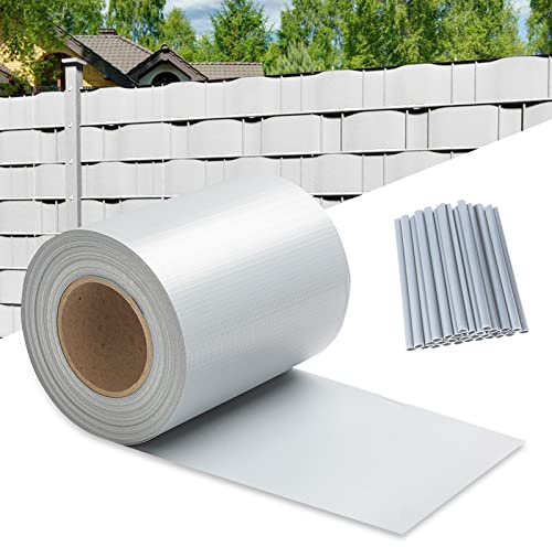 Yakimz Brise-vue en PVC de 50 m avec 40 clips, bande brise-vue en PVC pour panneaux à double fil, résistant aux intempéries, opaque, film de clôture 450 g/m², gris