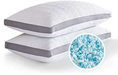 Meoflaw Cooling Pillows Standard Size Set of 2,Shredded Memory Foam Bed Pillows for Sleeping,Standard Pillows for Back & Side Sleepers,Adjustable Standard Size with Washable Cover