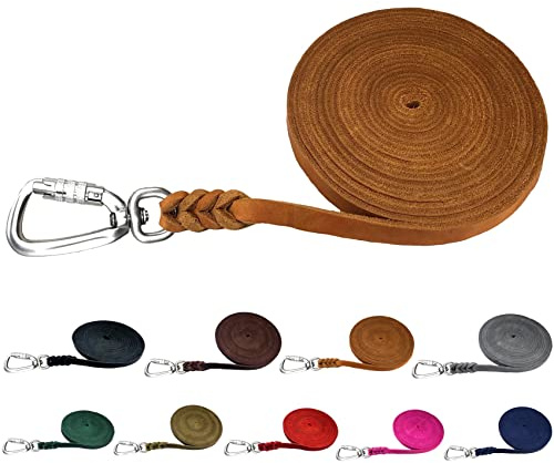 Hundeleine Fettleder Schleppleine große Hunde 1m / 2m/ 3m / 5m / 10m / 15m / 20m Lederleine 15mm breit (Cognac, 15m OHNE Handschlaufe)
