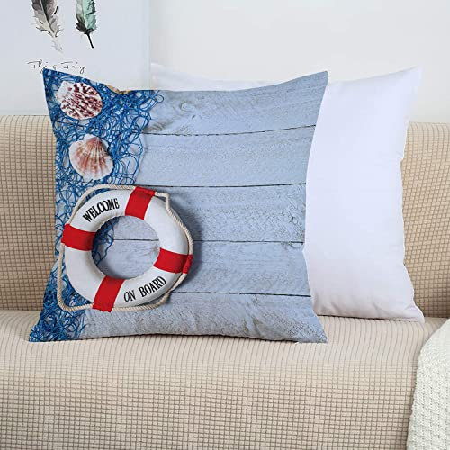2er-Set Dekorativ Kissenbezug 45x45 cm,Boje von, Willkommen an Bord Nachricht auf Rettungsring mi,Polyester Kissenbezüge Dekokissen Kissenhülle Set Kissen Fall für Sofa Auto Schlafzimmer Zuhause Dekor