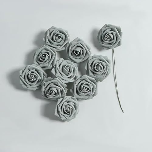 ZEYRU Stück 7 cm Schaumstoff-Rosen, künstliche Blumen für Hochzeit, Party, Dekoration, Heimdekoration, künstliche Blumen, Brautkranz, Zubehör, Grau, 5 Stück