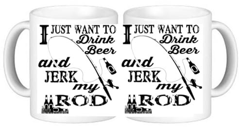 Drink Beer Jerk My Rod Fishing Ceramic Coffee Mug in Smash Proof Box