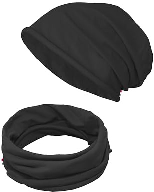 TMK Set di Cappello e Sciarpa per Bambini Scaldacollo e Berretto 100% Cotone cod.1215 (Nero, 1 Set Per Bambini)