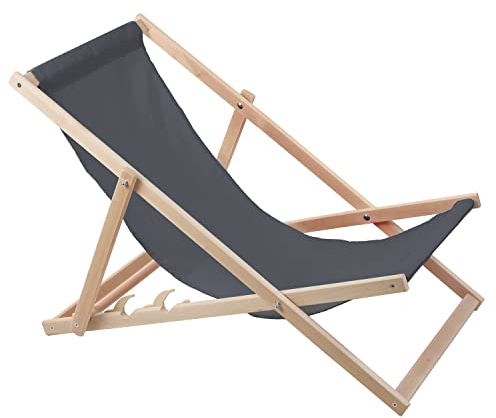 WOODOK Liegestuhl aus Buchenholz für Garten, Strand, Balkon und Terrasse Strandstuhl Sonnenliege Gartenliege Klappbar (Grau)