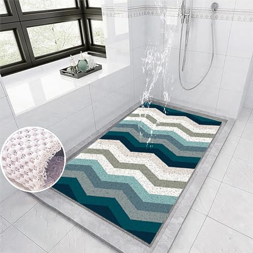 Pevfeciy Duschmatte rutschfest 80x100 cm Weich Komfort Sicherheits Duscheinlage Stilvolle und helle PVC Antirutschmatte dusche Mit Haken,Hohe Wasserdurchlässigkeit