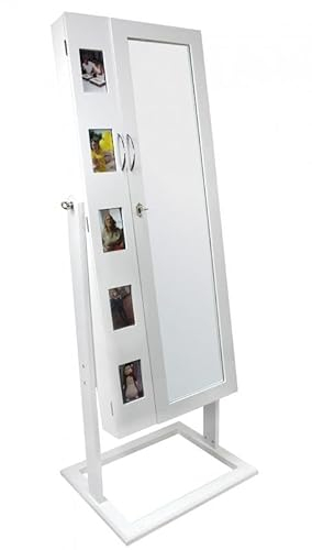 VBChome Schmuckschrank mit Spiegel 56 x 48 x 151 cm Weiß MDF-Möbelplatte Modern Dekoration Schrank Schmuck-Organizer Großer Spiegel 5 Fotofächer