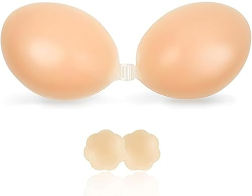 Klebe BH Push Up Trägerlos, Wiederverwendbarer Silikon BH für Rückenfrei | Selbstklebendes Silikon, unsichtbar auf rückenfreier Kleidung, Push-Up-Effekt, wiederverwendbar, inkl. Nippelpads.
