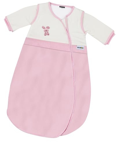 Gesslein Baby Schlafsack Bubou, Ganzjahres-Schlafsack mit Temperaturregulierung (langer Reißverschluss, 50/60), rosa mit Hase Motiv