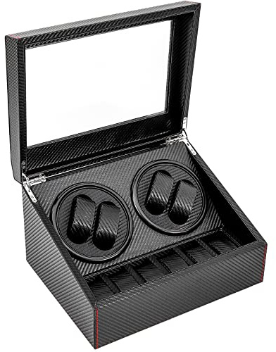 KLOOLIVE Uhrenbeweger Automatik Automatikuhren Uhrenbox Schwarz 4+6 Uhren Watch Winder Box Carbon Fiber