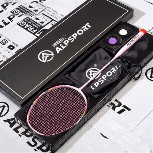 BBQ2.0 Professioneller Badmintonschläger mit kostenloser Saitentasche, Schläger aus 100% Vollkarbonfaser, superleicht, 8U G5, 65 g, 1 Stück, rosa verpackt