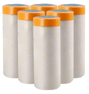 LHKveritas 6 Rouleaux Masker avec Ruban de Masquage,Ruban de Masquage Peinture avec Bâche de Protection en Plastique, Ruban Film Adhesif pour Peinture/Meuble/Sol de Protection