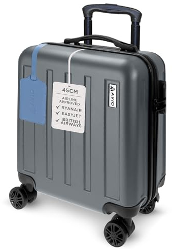 AVIO Jett 45cm Cabin Suitcase – Lightweight Hard Shell Carry On Luggage with 4 Spinner Wheels, Telescopic Handle & 3-Digit Lock – Airline Approved Cabin Bag