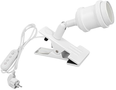 FSLiving Schreibtischlampe mit Kabelschalter, Schwenkbar, Klemmlampe mit Schwenkarm und E27 Fassung für Bett und Schreibtisch, Klemmleuchte aus Metall in weiß