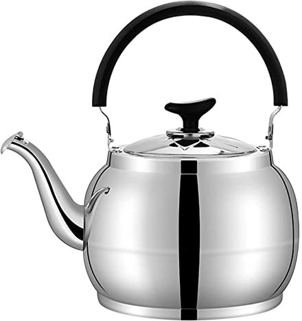 QTYQWC Wasserkocher Herdplatte Pfeifkessel Edelstahl Haushaltsteekanne Große Kapazität Pfeifkessel Herdgriff 4-7 L Campingkessel (Farbe: Silber, Größe: 5,5 l)