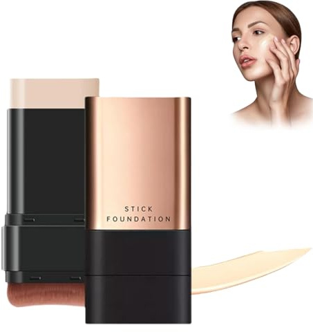 Synthetic Foundation Stick, 2 in 1- Luxury Anti-Wrinkle Foudation Stick, Double Head Foundation Stick, Korea Flawless Eraser Foundation Stick with Brush, Stick Foundation Makeup (Brilliant White)