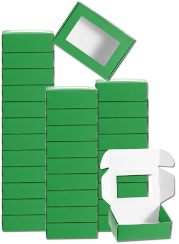 QUARKZMAN 32 Stück Seifenverpackungsschachteln 2,4x3,3x1,2 Zoll Kraftseifenschachtel mit Fenster geschenkschachtel für Bäckerei Süßigkeitenverpackung Schmuckdisplay (Rechteck, Grün)