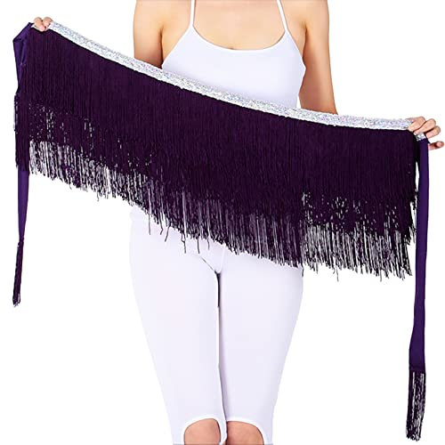 Verschlüsselung Quaste Taille Handtuch Hüfttuch Latin Dance Bindung Quaste Schnürrock Handtuch Mit Hose Drunter (Purple, One Size)