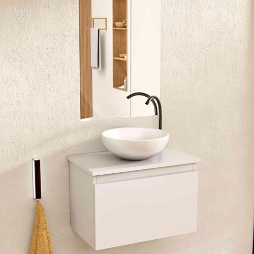 BELLOBATH Mueble Baño Suspendido 49,5cm Blanco Lavabo Redondo Espejo