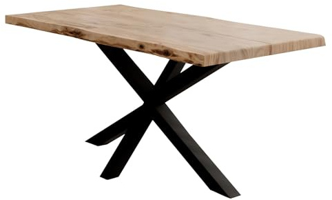 Liadomo Esstisch Akazie 160x85cm Kopenhagen, Spider-Gestell schwarz | Baumkante, Akazie Massivholz Tisch, 50mm Tischplatte lackiert, Robust & Pflegeleicht, Unikat, Metallgestell