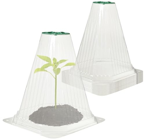 Pflanzenhut mit Abdeckung Drehlüftung, 10 Stück Pflanzenschutzhaube Transparent, Pflanzhilfe Pflanzhut, Pflanzenhut Frostschutz Pflanzen Sonnenhut Schutzhaube vor Vögeln, Schnecken, Frost (1 Farblos)