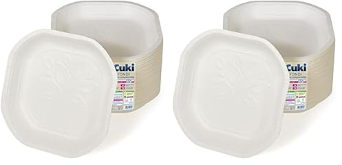 Cuki Piatti Fondi in Cartoncino Biodegradabile e Compostabile, ideali con alimenti liquidi e caldi, 1 Confezione da 150 Pezzi, per Picnic, Feste, Barbecue, Pranzi e Cene, 19.8 x 19.8 cm